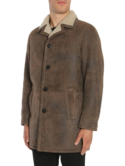 Shop Neil Barrett Shearling Coat In Marrone