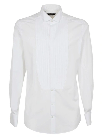 Shop Dolce & Gabbana Pleated Plastron Shirt In Bianco