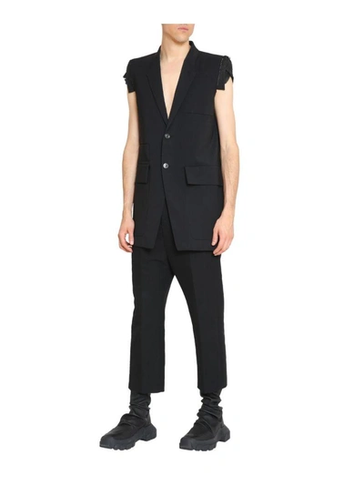 Shop Rick Owens Sleeveless Wool Blazer In Nero