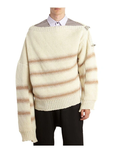 Shop Raf Simons Fireman Buckle Oversized Wool Sweater In Bianco