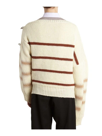 Shop Raf Simons Fireman Buckle Oversized Wool Sweater In Bianco