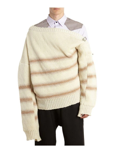 Shop Raf Simons Fireman Buckle Oversized Wool Sweater In Bianco