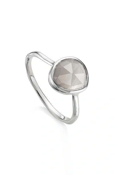 Shop Monica Vinader Siren Semiprecious Stone Stacking Ring In Silver/ Grey Agate