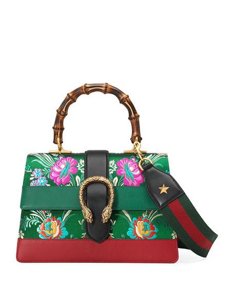 Gucci Dionysus Medium Jacquard Top-handle Satchel Bag In Green Metallic ...