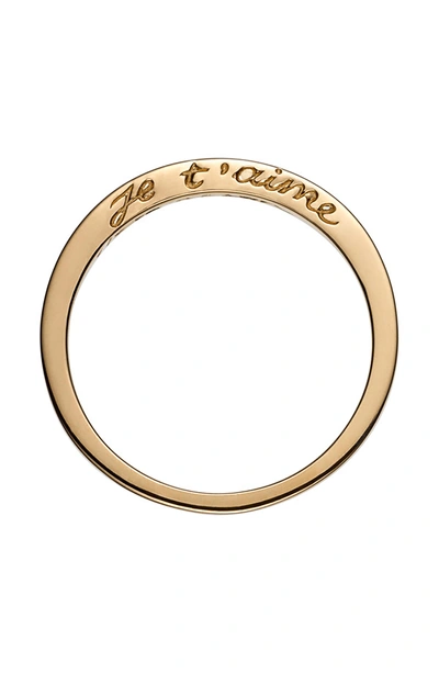 Shop Nora Kogan Je T'aime Side Script Stackable Ring In Yellow Gold