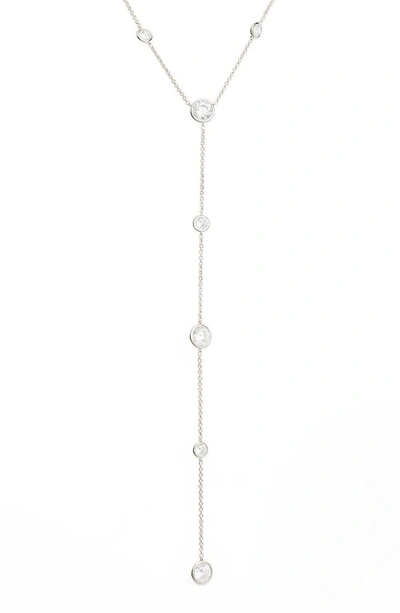 Shop Nadri Cubic Zirconia Bezel Y-necklace In Silver