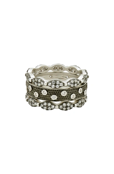 Shop Freida Rothman Instrial Finish Set Of 3 Stackable Rings In Black/ Silver