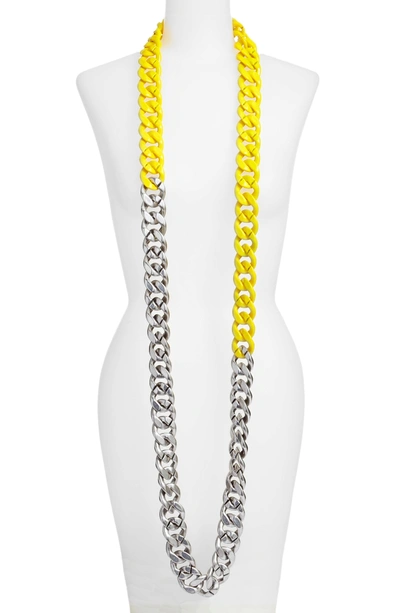 Shop Adia Kibur Colorblock Link Necklace In Silver/ Neon Yellow