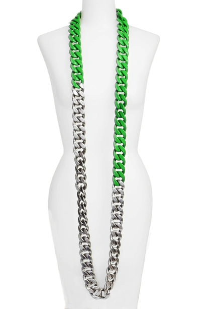 Shop Adia Kibur Colorblock Link Necklace In Silver/ Neon Green