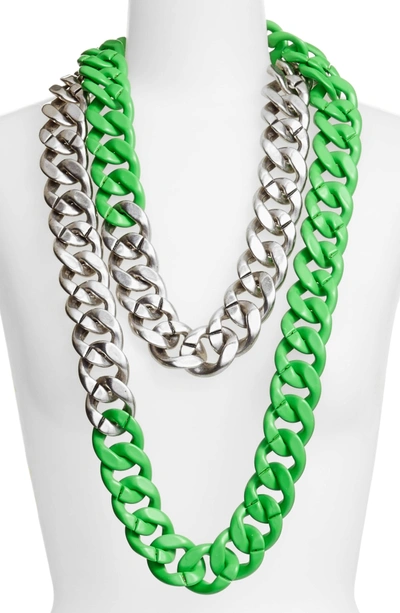 Shop Adia Kibur Colorblock Link Necklace In Silver/ Neon Green