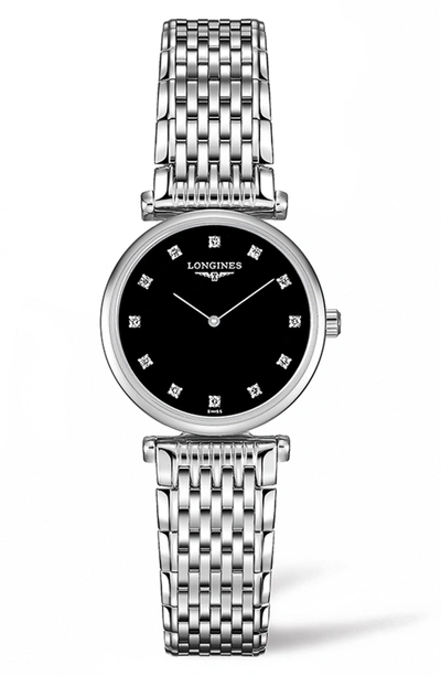 Shop Longines Diamond Bracelet Watch, 24mm In Silver/ Black/ Silver