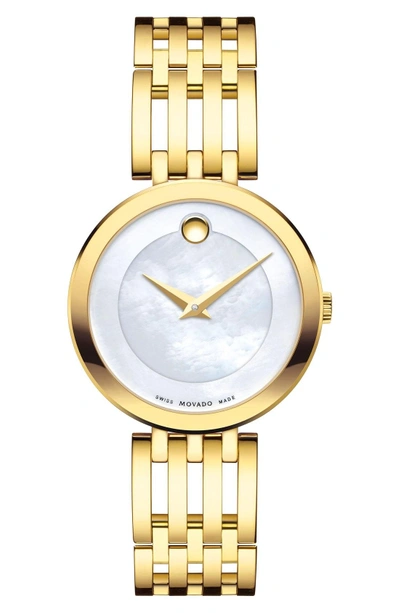 Shop Movado 'esperanza' Bracelet Watch, 28mm In Gold/ White Mother Of Pearl