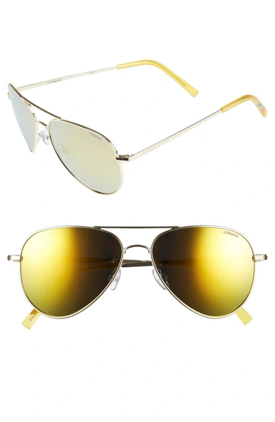 Shop Polaroid 56mm Polarized Aviator Sunglasses - Gold/ Gold Mirror/ Polarized