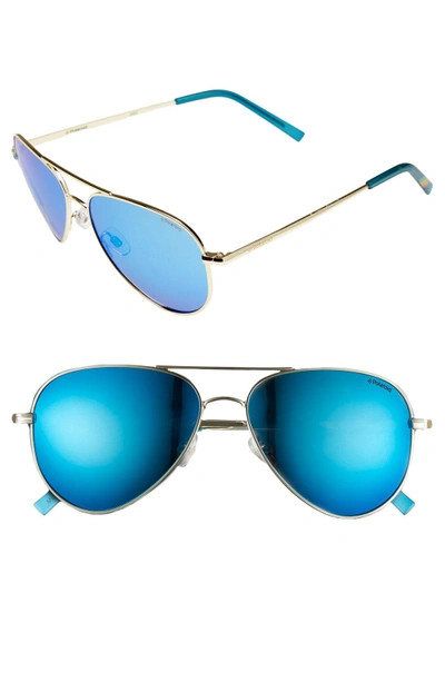 Shop Polaroid 56mm Polarized Aviator Sunglasses - Gold/ Blue Mirror/ Polarized