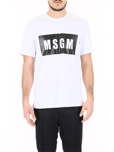 Shop Msgm Logo Print T-shirt In Bianco - Logo Nerobianco