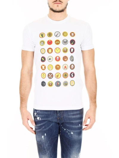 Shop Dsquared2 Patch Print T-shirt In Biancobianco