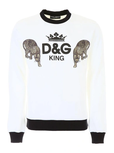 Shop Dolce & Gabbana Sweatshirt With Patches In Dg King F.do Biancobianco