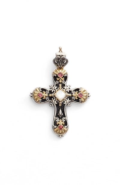 Shop Konstantino Nemesis Cross Pendant In Pearl/ Pink Tourmaline