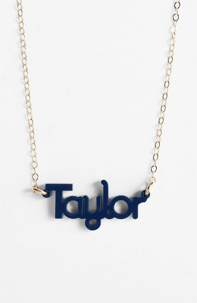 Shop Moon And Lola 'zebra Block Font' Personalized Nameplate Pendant Necklace In Navy/ Gold