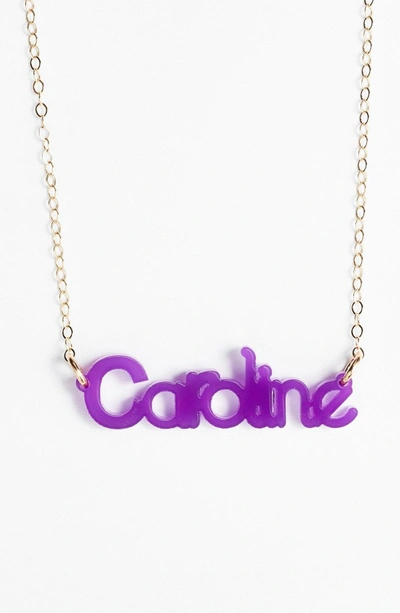 Shop Moon And Lola 'zebra Block Font' Personalized Nameplate Pendant Necklace In Violet/ Gold