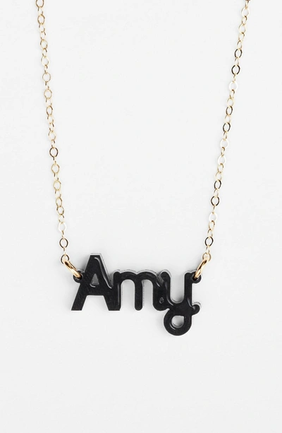 Shop Moon And Lola 'zebra Block Font' Personalized Nameplate Pendant Necklace In Ebony/ Gold
