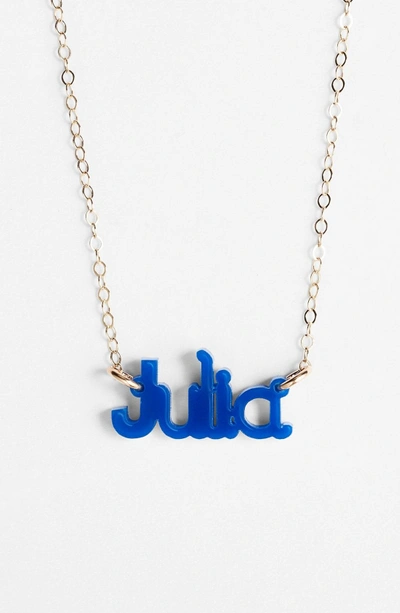 Shop Moon And Lola 'zebra Block Font' Personalized Nameplate Pendant Necklace In Cobalt/ Gold