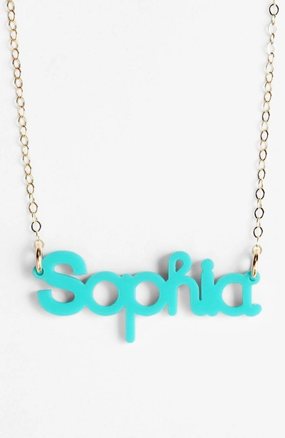 Shop Moon And Lola 'zebra Block Font' Personalized Nameplate Pendant Necklace In Robins Egg/ Gold