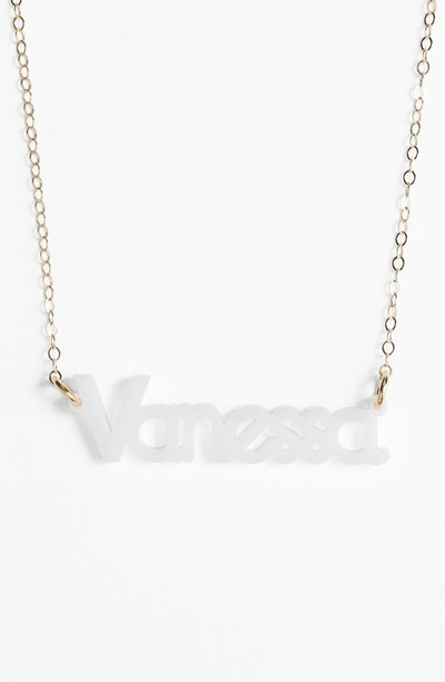 Shop Moon And Lola 'zebra Block Font' Personalized Nameplate Pendant Necklace In Snow/ Gold