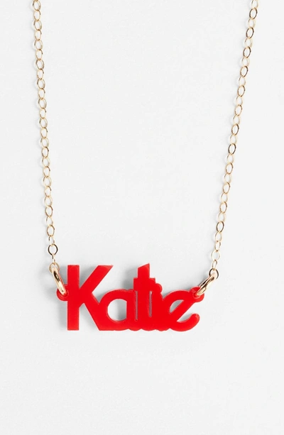 Shop Moon And Lola 'zebra Block Font' Personalized Nameplate Pendant Necklace In Ruby/ Gold