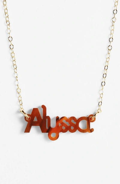 Shop Moon And Lola 'zebra Block Font' Personalized Nameplate Pendant Necklace In Tortoise/ Gold