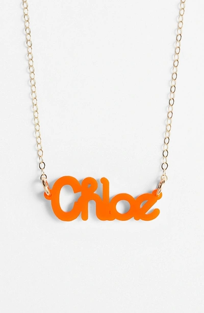 Shop Moon And Lola 'zebra Block Font' Personalized Nameplate Pendant Necklace In Tangerine/ Gold