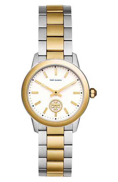 Shop Tory Burch Collins Two-tone Bracelet Watch, 32mm In Silver/ Ivory/ Gold