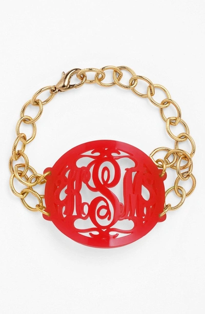 Shop Moon And Lola 'annabel' Large Oval Personalized Monogram Bracelet (nordstrom Exclusive) In Ruby/ Gold