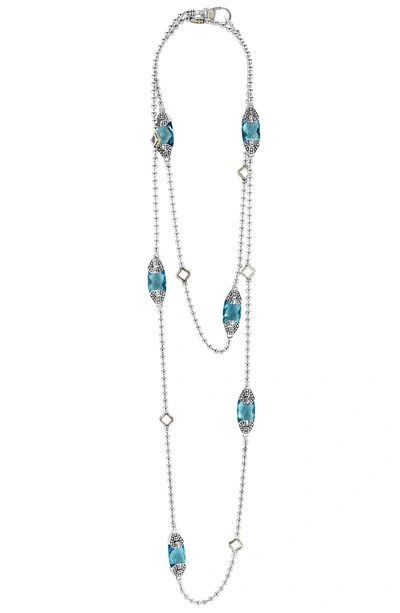 Shop Lagos 'caviar Color' Long Semiprecious Stone Station Necklace In London Blue Topaz