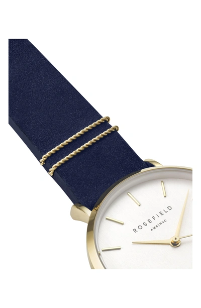 Shop Rosefield West Village Leather Strap Watch, 33mm In Blue/ White/ Gold
