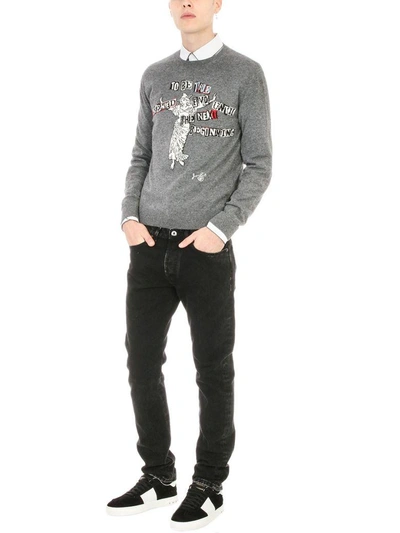 Shop Valentino Logo Grey Wool Sweatshirt