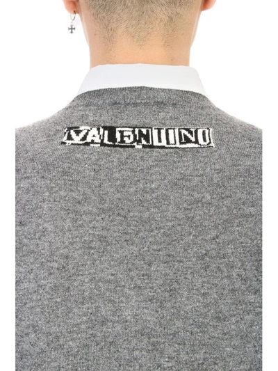 Shop Valentino Logo Grey Wool Sweatshirt