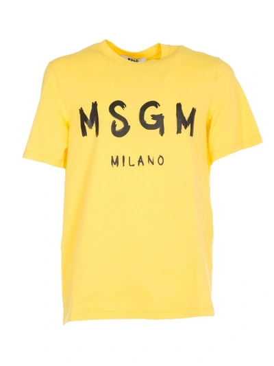 Shop Msgm Branded T-shirt In Yellow