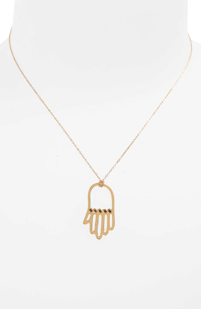 Shop Iconery X Rashida Jones Black Diamond Hamsa Pendant Necklace In Yellow Gold