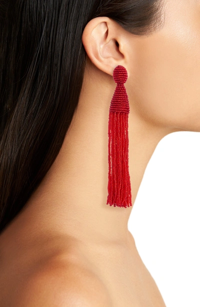 Shop Oscar De La Renta Long Tassel Drop Clip Earrings In Cuprite
