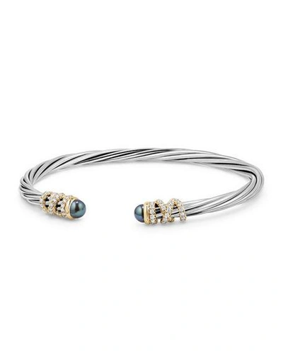 Shop David Yurman 4mm Helena Cabochon Tip Bracelet With Diamonds In Grey Pearl