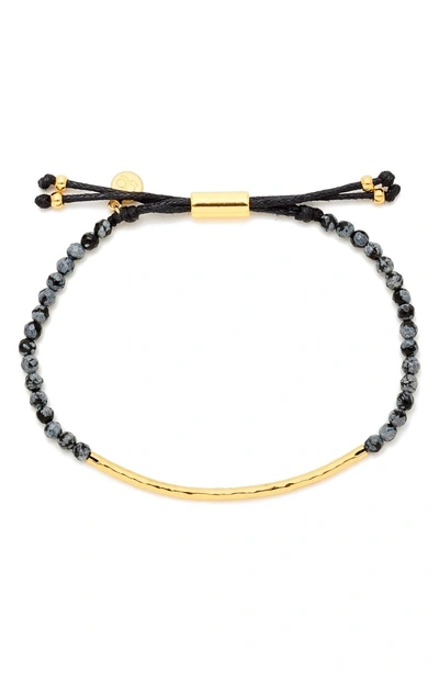 Shop Gorjana Power Gemstone Beaded Bracelet In Obsidian/ Gold