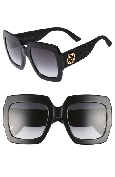 Shop Gucci 54mm Square Sunglasses - Black/ Grey