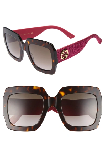 Shop Gucci 54mm Square Sunglasses In Havana/ Brown