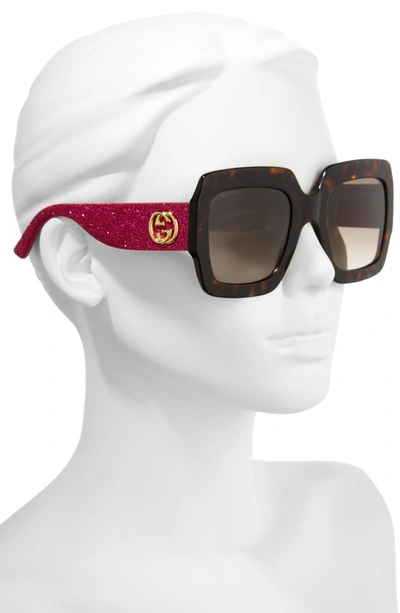 Shop Gucci 54mm Square Sunglasses In Havana/ Brown