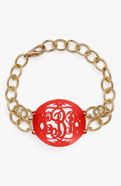 Shop Moon And Lola 'annabel' Medium Oval Personalized Monogram Bracelet (nordstrom Exclusive) In Ruby/ Gold