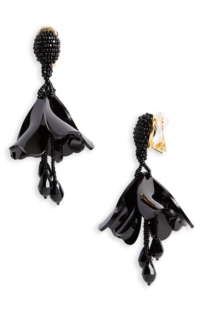Shop Oscar De La Renta Small Impatiens Flower Drop Clip Earrings In Black / White