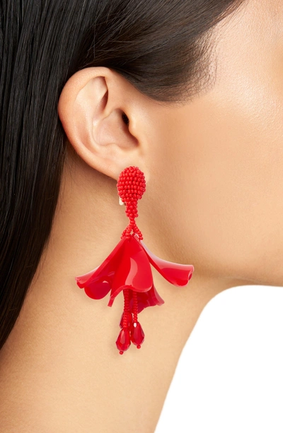 Shop Oscar De La Renta Small Impatiens Flower Drop Clip Earrings In Scarlet