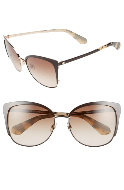 Shop Kate Spade 'genice' 57mm Cat-eye Sunglasses - Brown/ Gold