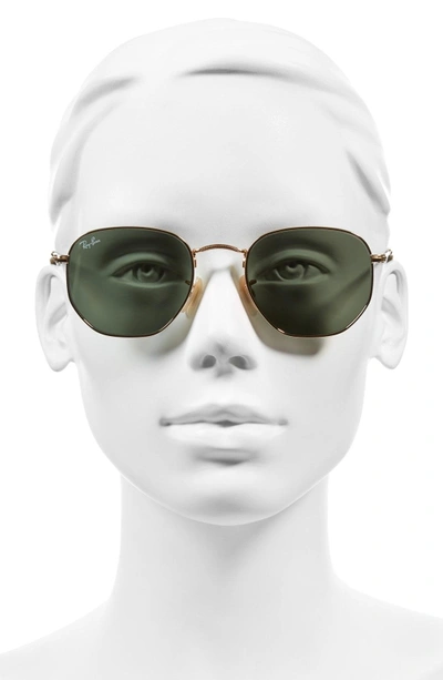 Shop Ray Ban 51mm Hexagonal Flat Lens Sunglasses In Metal Gold/ Green